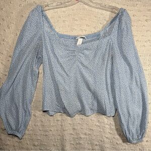 H&M Women’s Medium Long Sleeve Top Blue Micro Floral Ditsy Peasant Baby Doll